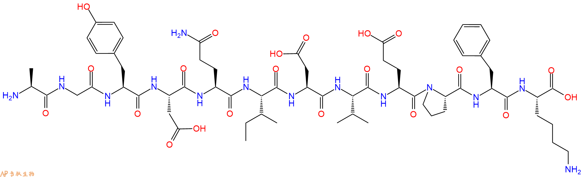 专肽生物产品H2N-Ala-Gly-Tyr-Asp-Gln-Ile-Asp-Val-Glu-Pro-Phe-Lys-OH