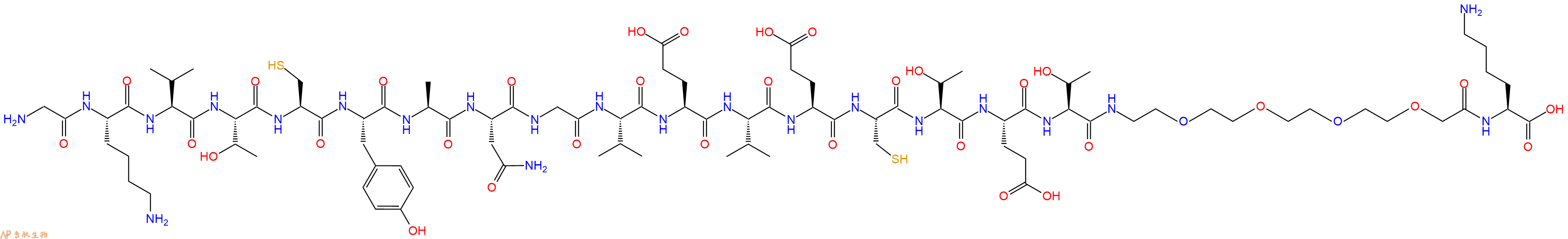 专肽生物产品Gly-Lys-Val-Thr-Cys-Tyr-Ala-Asn-Gly-Val-Glu-Val-Glu-Cys-Thr-Glu-Thr-PEG4-Lys
