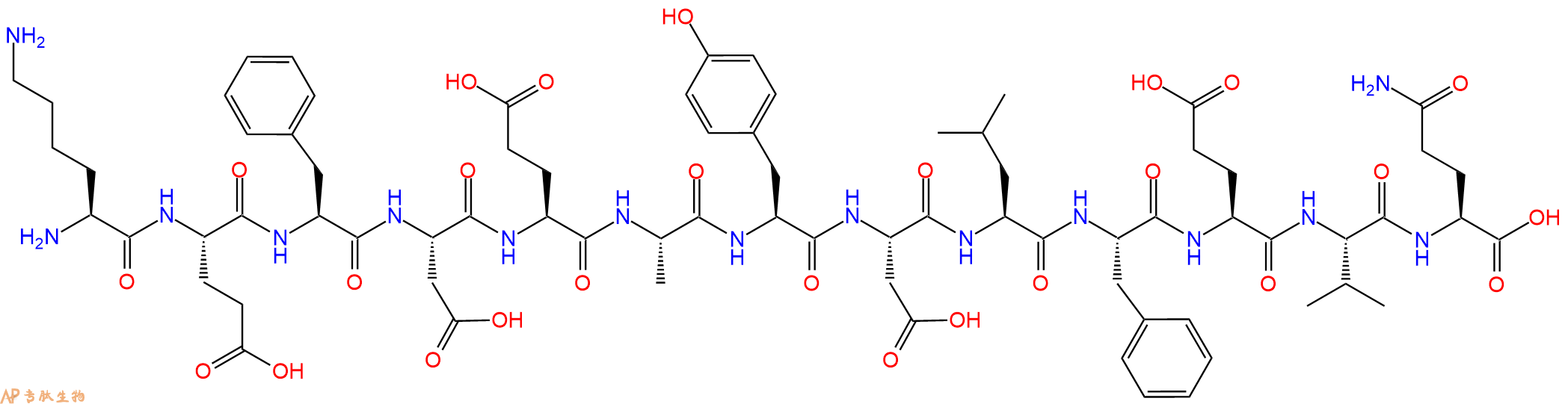 专肽生物产品H2N-Lys-Glu-Phe-Asp-Glu-Ala-Tyr-Asp-Leu-Phe-Glu-Val-Gln-OH