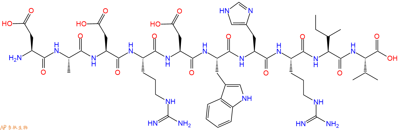 专肽生物产品H2N-Asp-Ala-Asp-Arg-Asp-Trp-His-Arg-Ile-Val-OH
