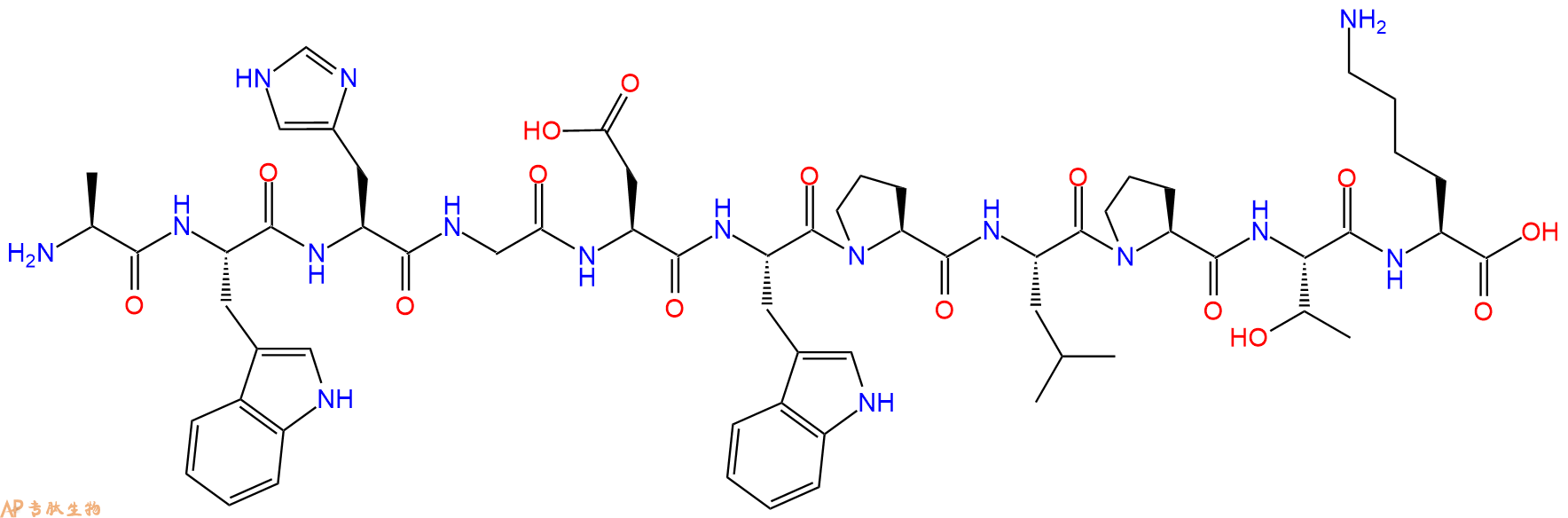 专肽生物产品H2N-Ala-Trp-His-Gly-Asp-Trp-Pro-Leu-Pro-Thr-Lys-OH