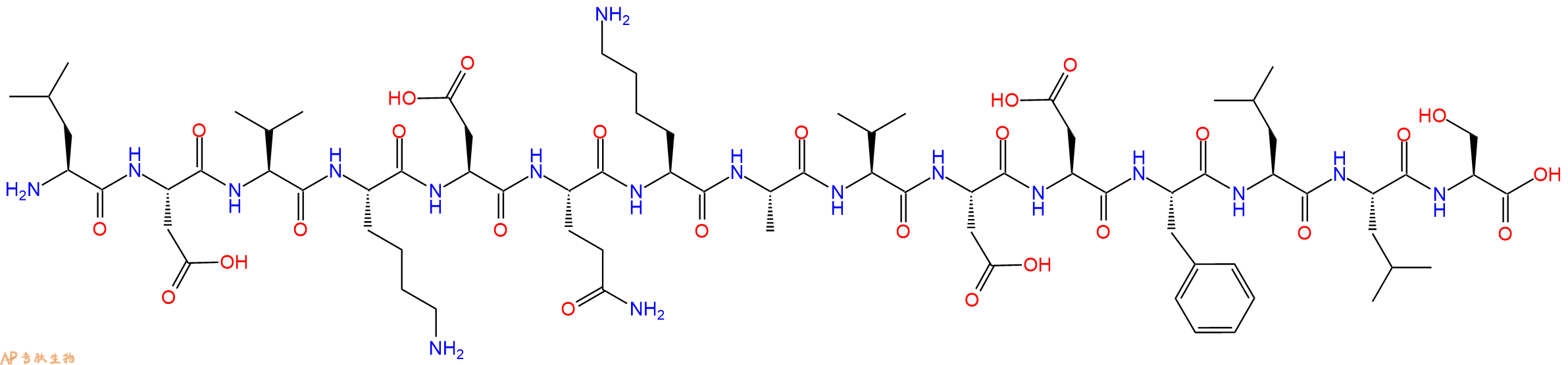 专肽生物产品H2N-Leu-Asp-Val-Lys-Asp-Gln-Lys-Ala-Val-Asp-Asp-Phe-Leu-Leu-Ser-OH