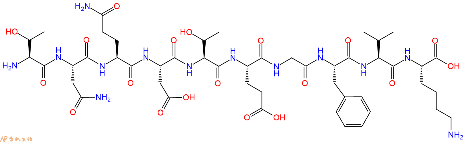 专肽生物产品H2N-Thr-Asn-Gln-Asp-Thr-Glu-Gly-Phe-Val-Lys-OH