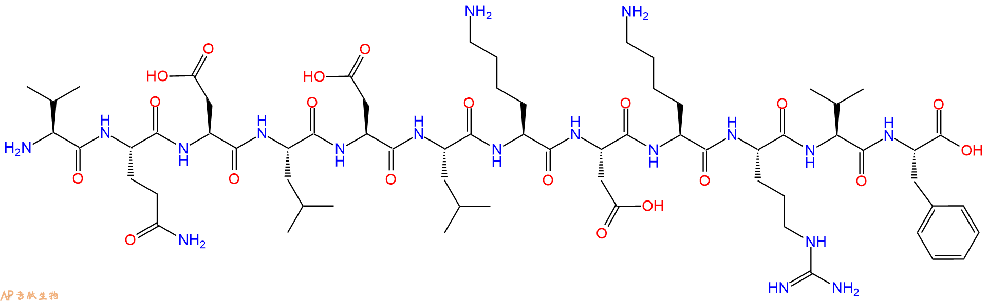 专肽生物产品H2N-Val-Gln-Asp-Leu-Asp-Leu-Lys-Asp-Lys-Arg-Val-Phe-OH