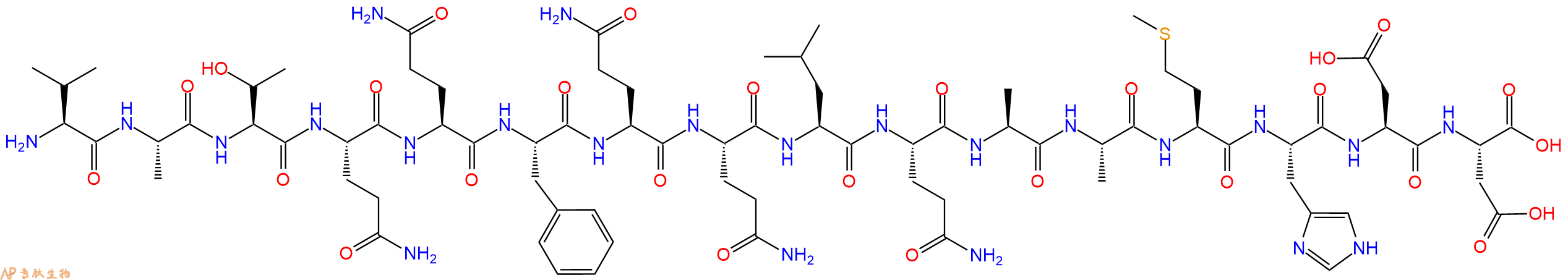 专肽生物产品H2N-Val-Ala-Thr-Gln-Gln-Phe-Gln-Gln-Leu-Gln-Ala-Ala-Met-His-Asp-Asp-OH
