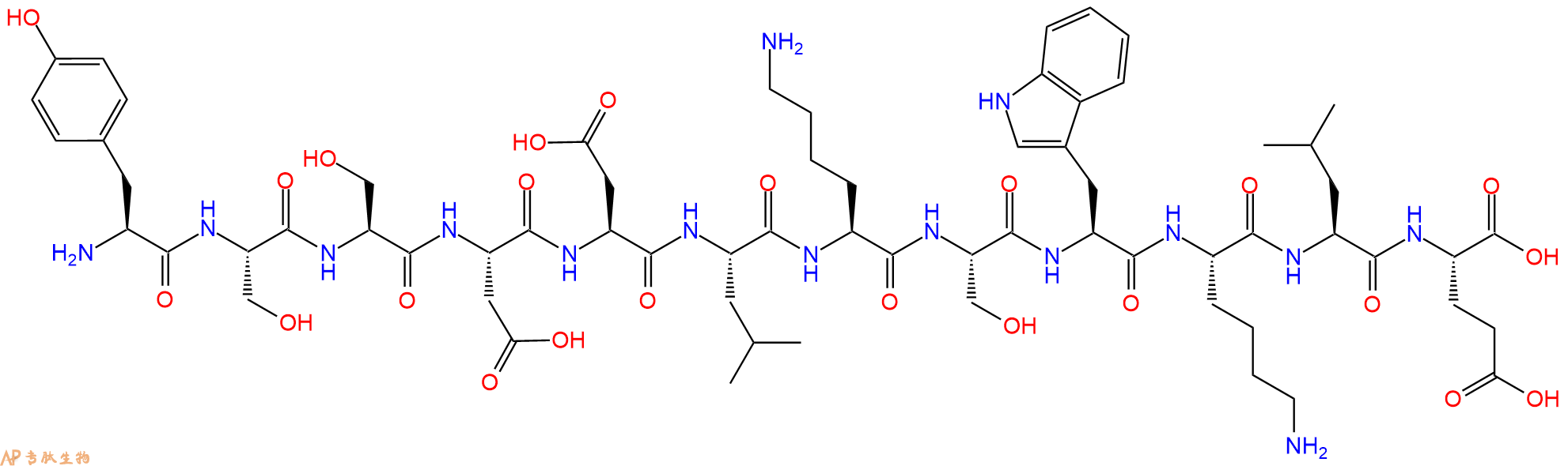 专肽生物产品H2N-Tyr-Ser-Ser-Asp-Asp-Leu-Lys-Ser-Trp-Lys-Leu-Glu-OH