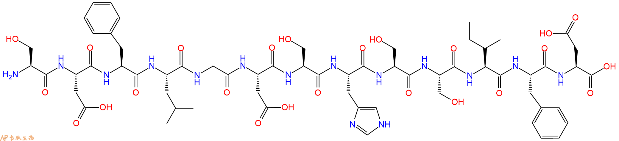 专肽生物产品H2N-Ser-Asp-Phe-Leu-Gly-Asp-Ser-His-Ser-Ser-Ile-Phe-Asp-OH