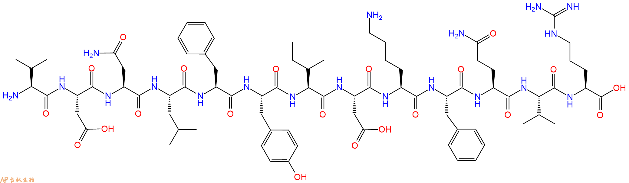 专肽生物产品H2N-Val-Asp-Asn-Leu-Phe-Tyr-Ile-Asp-Lys-Phe-Gln-Val-Arg-OH