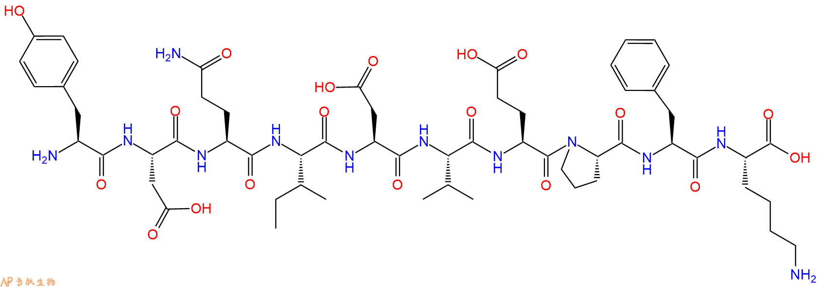 专肽生物产品H2N-Tyr-Asp-Gln-Ile-Asp-Val-Glu-Pro-Phe-Lys-OH