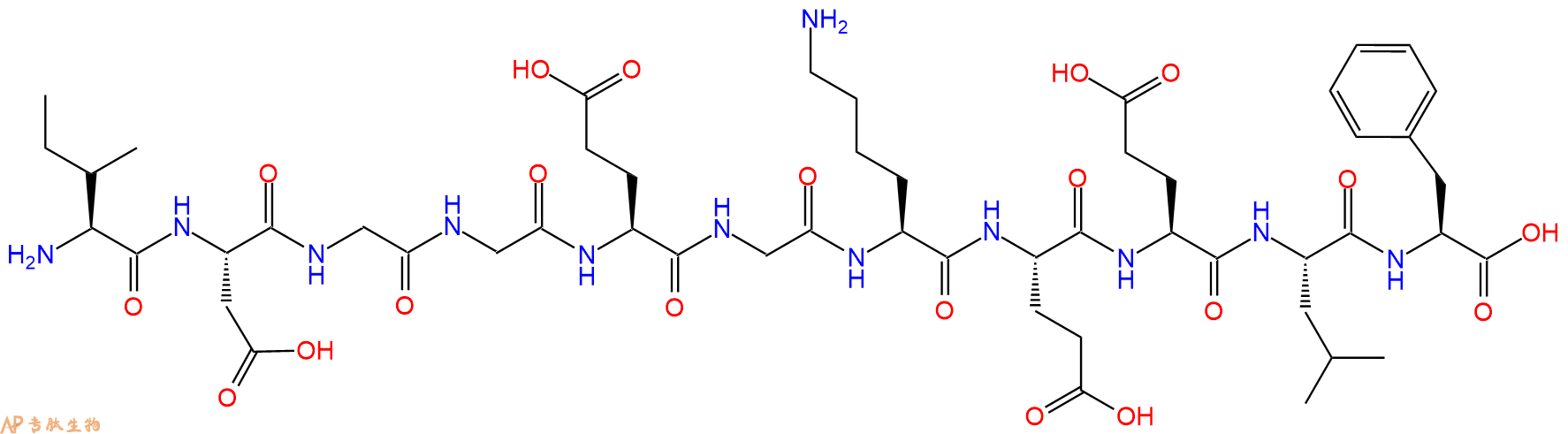 专肽生物产品H2N-Ile-Asp-Gly-Gly-Glu-Gly-Lys-Glu-Glu-Leu-Phe-OH