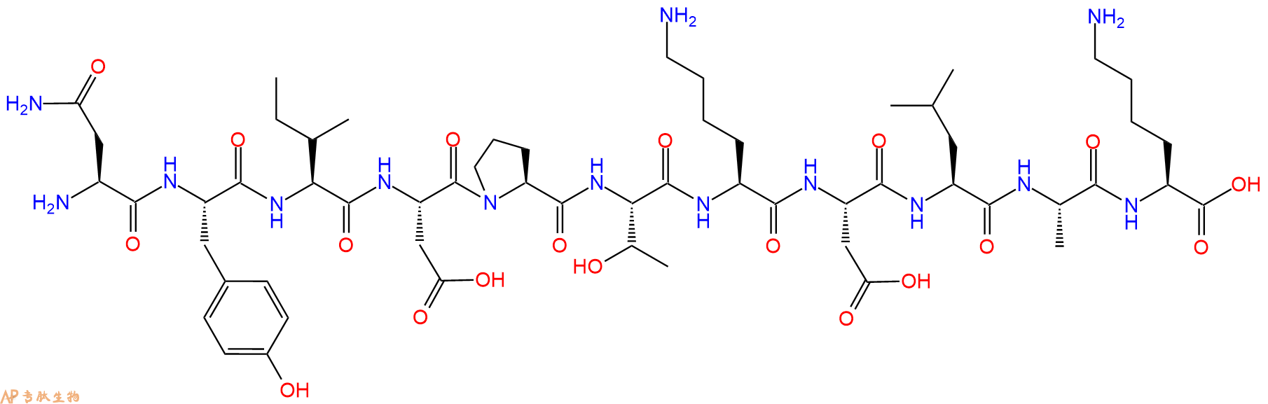 专肽生物产品H2N-Asn-Tyr-Ile-Asp-Pro-Thr-Lys-Asp-Leu-Ala-Lys-OH