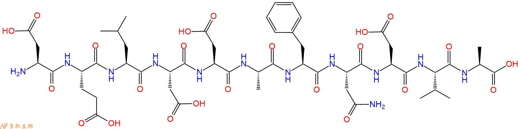 专肽生物产品H2N-Asp-Glu-Leu-Asp-Asp-Ala-Phe-Asn-Asp-Val-Ala-OH