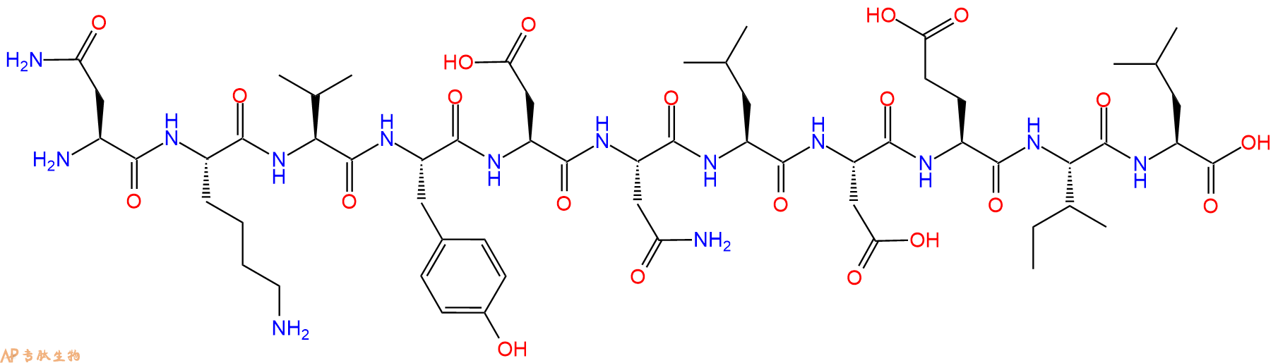 专肽生物产品H2N-Asn-Lys-Val-Tyr-Asp-Asn-Leu-Asp-Glu-Ile-Leu-OH