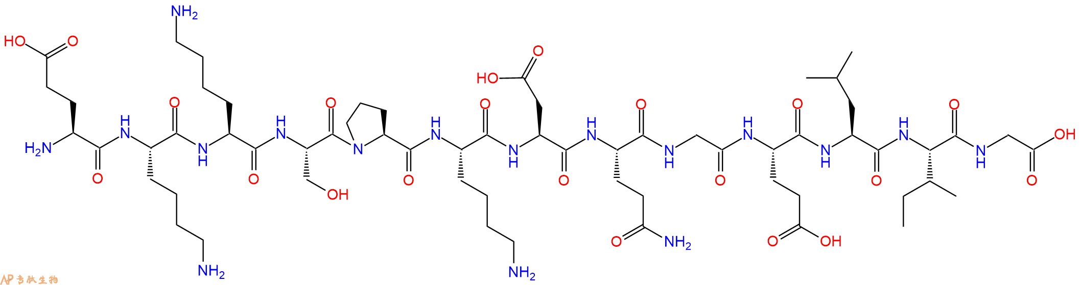 专肽生物产品H2N-Glu-Lys-Lys-Ser-Pro-Lys-Asp-Gln-Gly-Glu-Leu-Ile-Gly-OH