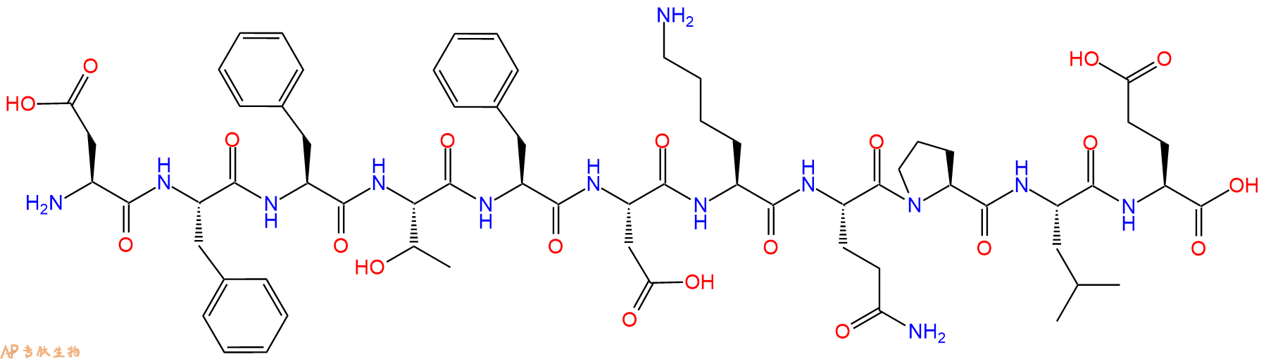 专肽生物产品H2N-Asp-Phe-Phe-Thr-Phe-Asp-Lys-Gln-Pro-Leu-Glu-OH