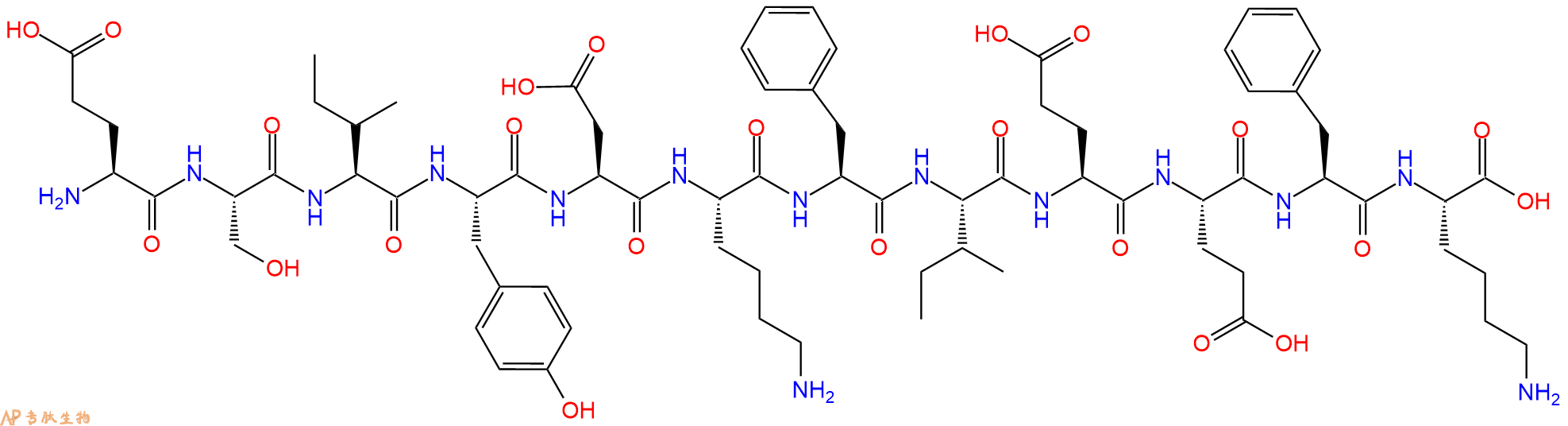 专肽生物产品H2N-Glu-Ser-Ile-Tyr-Asp-Lys-Phe-Ile-Glu-Glu-Phe-Lys-OH