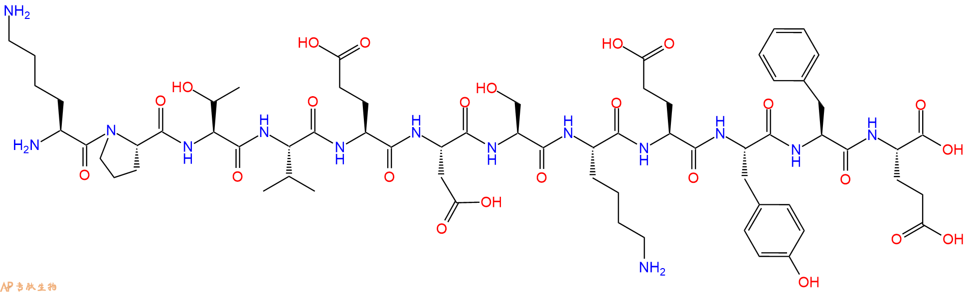 专肽生物产品H2N-Lys-Pro-Thr-Val-Glu-Asp-Ser-Lys-Glu-Tyr-Phe-Glu-OH