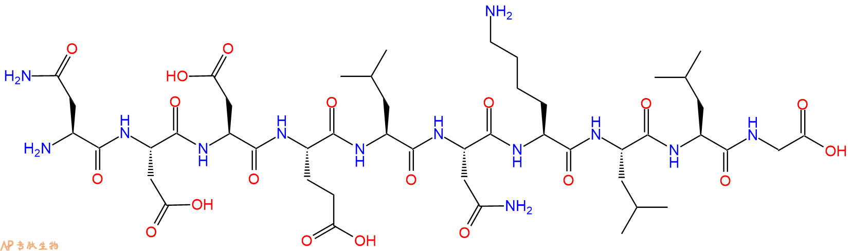 专肽生物产品H2N-Asn-Asp-Asp-Glu-Leu-Asn-Lys-Leu-Leu-Gly-OH