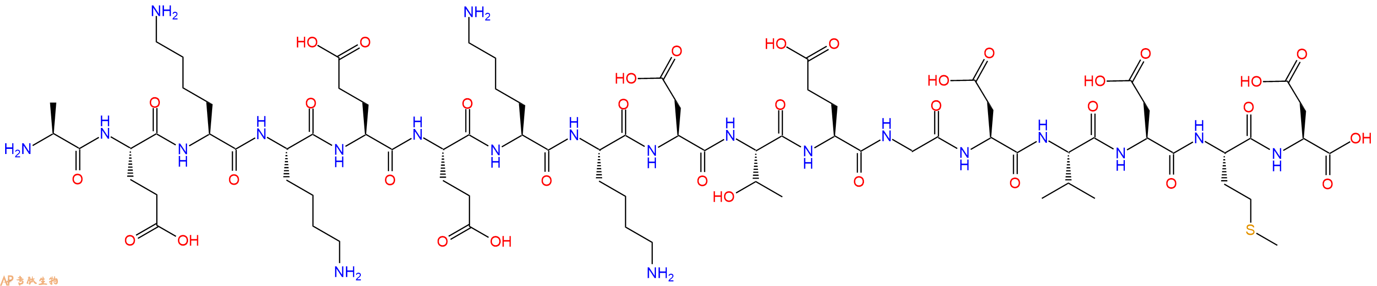 专肽生物产品H2N-Ala-Glu-Lys-Lys-Glu-Glu-Lys-Lys-Asp-Thr-Glu-Gly-Asp-Val-Asp-Met-Asp-OH