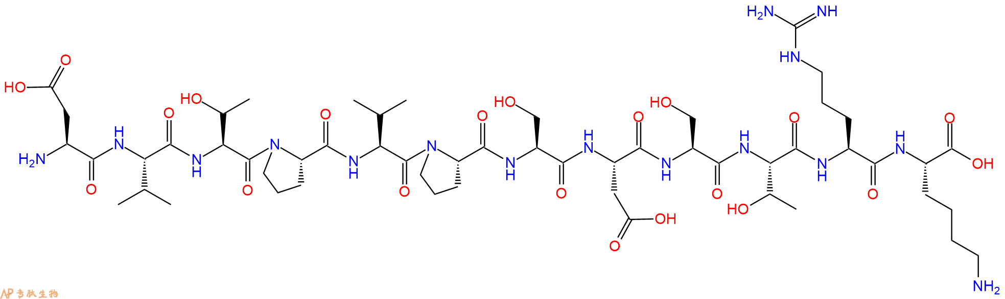 专肽生物产品H2N-Asp-Val-Thr-Pro-Val-Pro-Ser-Asp-Ser-Thr-Arg-Lys-OH