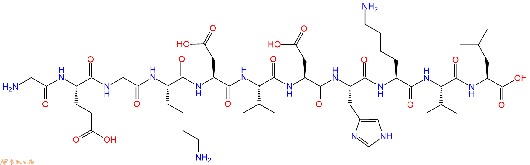 专肽生物产品H2N-Gly-Glu-Gly-Lys-Asp-Val-Asp-His-Lys-Val-Leu-OH