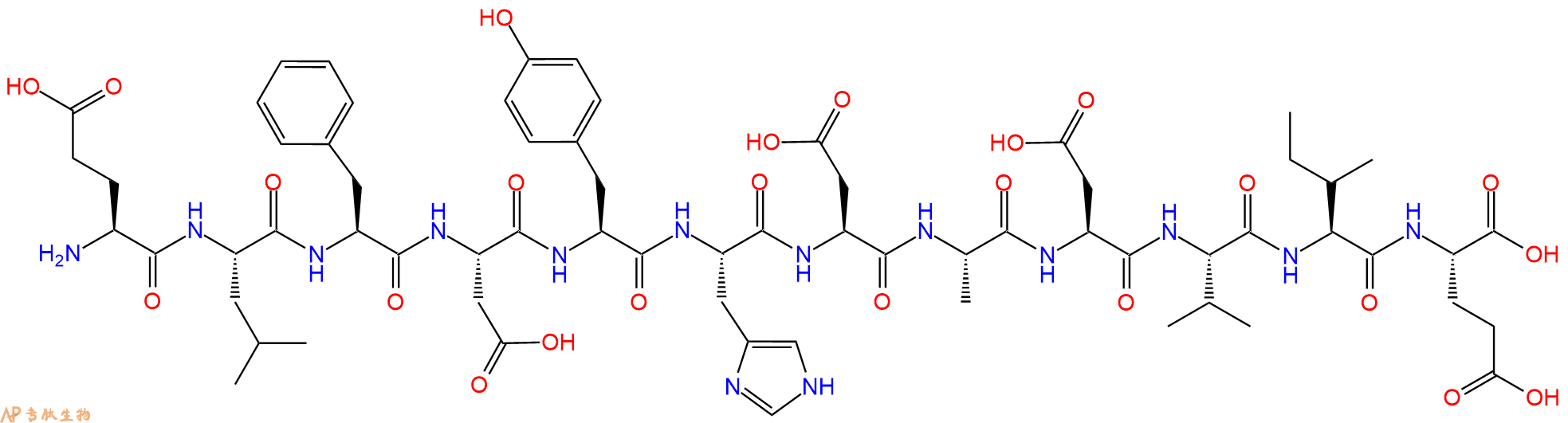 专肽生物产品H2N-Glu-Leu-Phe-Asp-Tyr-His-Asp-Ala-Asp-Val-Ile-Glu-OH