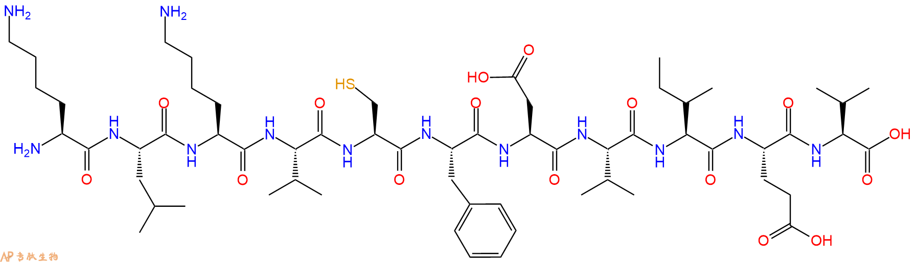 专肽生物产品H2N-Lys-Leu-Lys-Val-Cys-Phe-Asp-Val-Ile-Glu-Val-OH