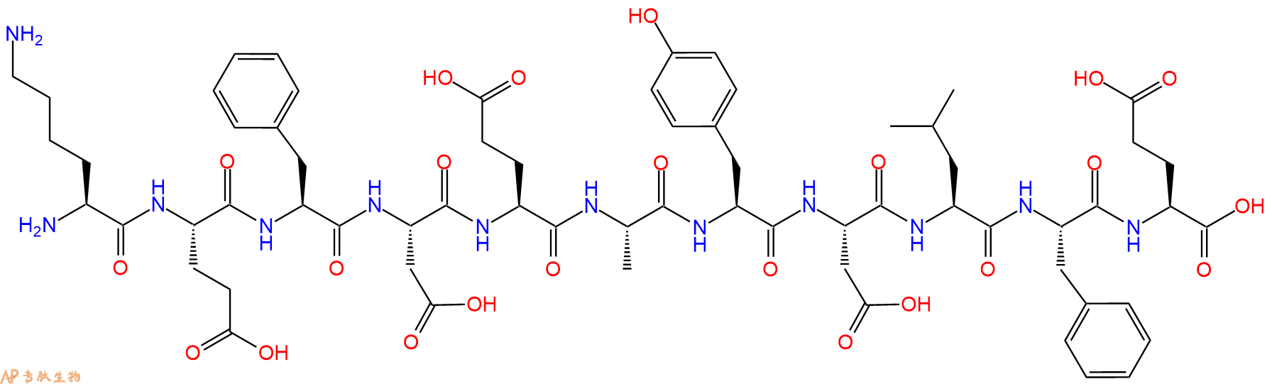 专肽生物产品H2N-Lys-Glu-Phe-Asp-Glu-Ala-Tyr-Asp-Leu-Phe-Glu-OH