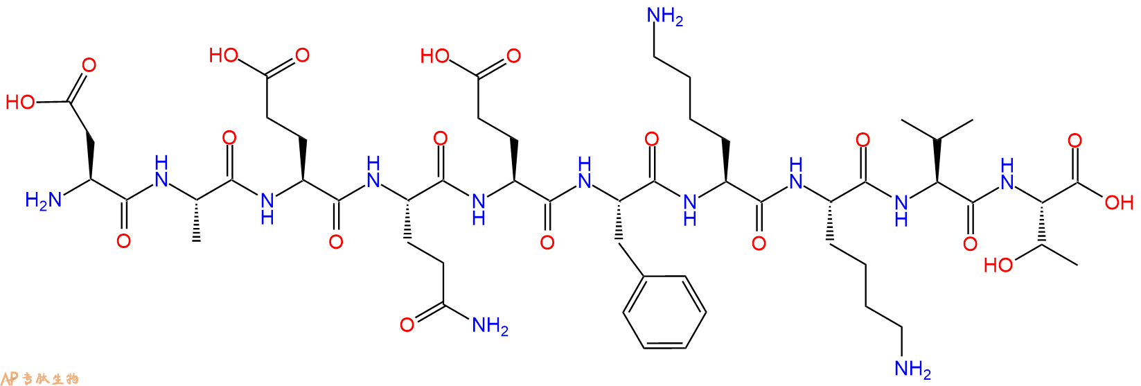 专肽生物产品H2N-Asp-Ala-Glu-Gln-Glu-Phe-Lys-Lys-Val-Thr-OH