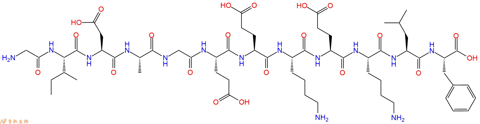 专肽生物产品H2N-Gly-Ile-Asp-Ala-Gly-Glu-Glu-Lys-Glu-Lys-Leu-Phe-OH