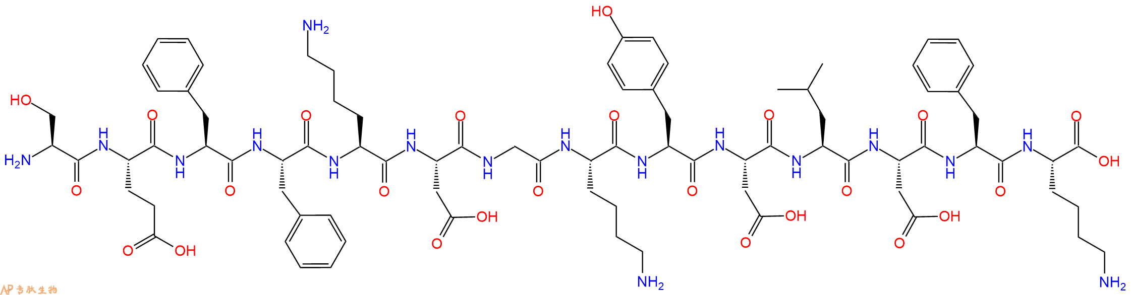 专肽生物产品H2N-Ser-Glu-Phe-Phe-Lys-Asp-Gly-Lys-Tyr-Asp-Leu-Asp-Phe-Lys-OH