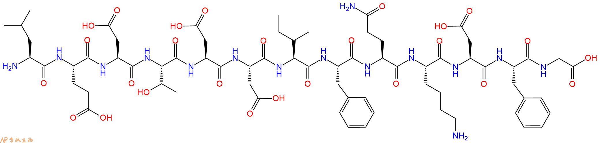 专肽生物产品H2N-Leu-Glu-Asp-Thr-Asp-Asp-Ile-Phe-Gln-Lys-Asp-Phe-Gly-OH
