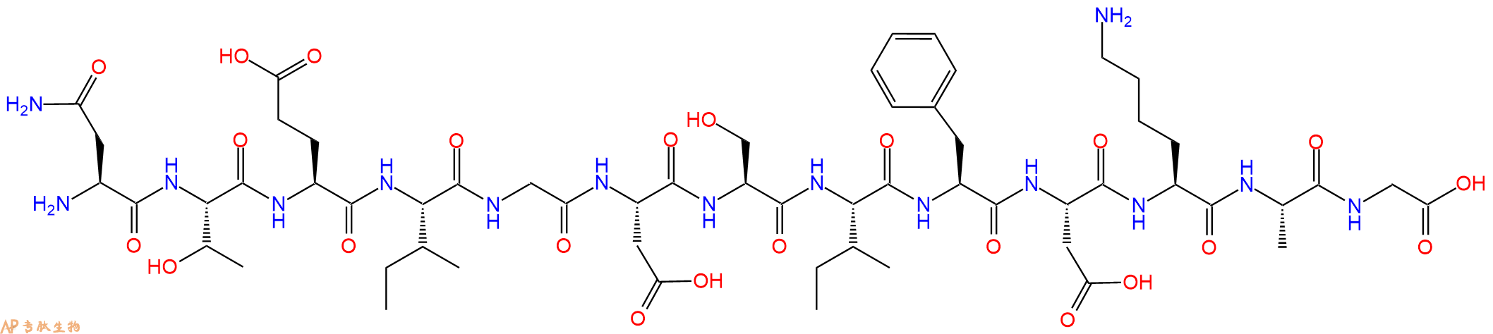 专肽生物产品H2N-Asn-Thr-Glu-Ile-Gly-Asp-Ser-Ile-Phe-Asp-Lys-Ala-Gly-OH