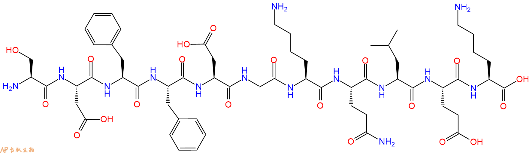 专肽生物产品H2N-Ser-Asp-Phe-Phe-Asp-Gly-Lys-Gln-Leu-Glu-Lys-OH