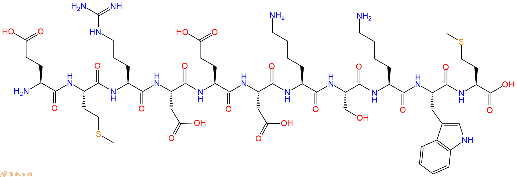 专肽生物产品H2N-Glu-Met-Arg-Asp-Glu-Asp-Lys-Ser-Lys-Trp-Met-OH
