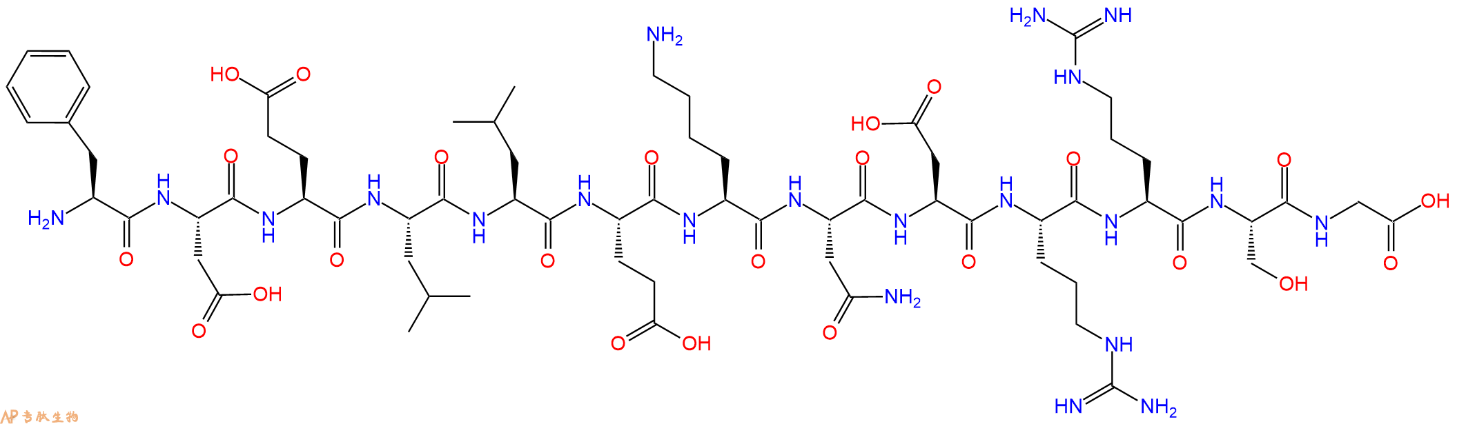 专肽生物产品H2N-Phe-Asp-Glu-Leu-Leu-Glu-Lys-Asn-Asp-Arg-Arg-Ser-Gly-OH
