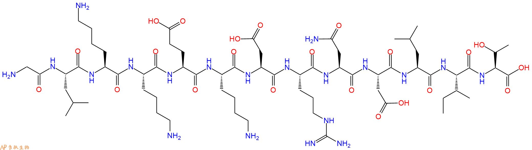 专肽生物产品H2N-Gly-Leu-Lys-Lys-Glu-Lys-Asp-Arg-Asn-Asp-Leu-Ile-Thr-OH