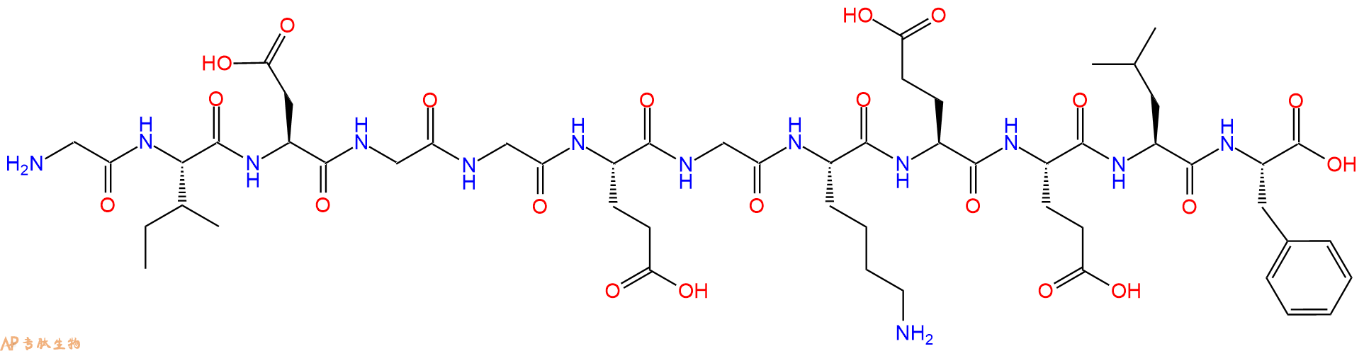 专肽生物产品H2N-Gly-Ile-Asp-Gly-Gly-Glu-Gly-Lys-Glu-Glu-Leu-Phe-OH