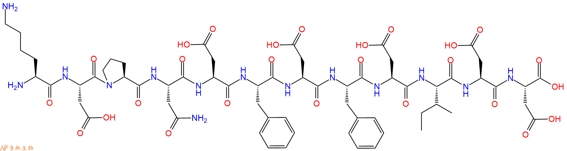 专肽生物产品H2N-Lys-Asp-Pro-Asn-Asp-Phe-Asp-Phe-Asp-Ile-Asp-Asp-OH