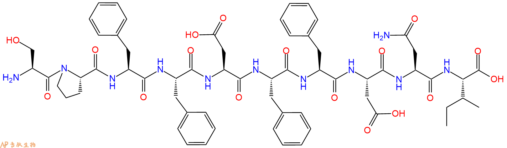 专肽生物产品H2N-Ser-Pro-Phe-Phe-Asp-Phe-Phe-Asp-Asn-Ile-OH