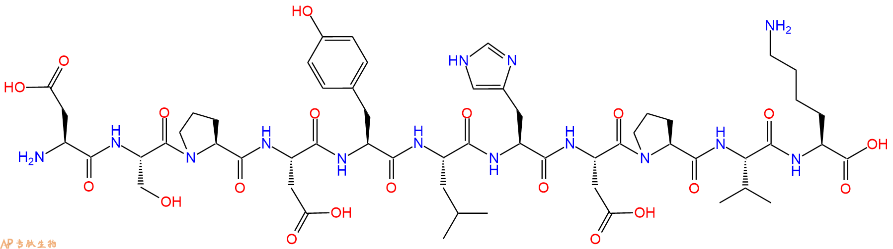 专肽生物产品H2N-Asp-Ser-Pro-Asp-Tyr-Leu-His-Asp-Pro-Val-Lys-OH