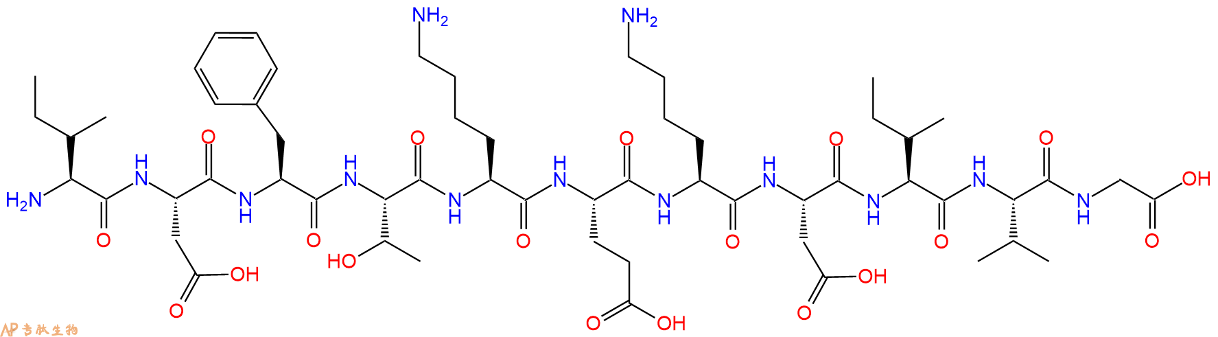 专肽生物产品H2N-Ile-Asp-Phe-Thr-Lys-Glu-Lys-Asp-Ile-Val-Gly-OH
