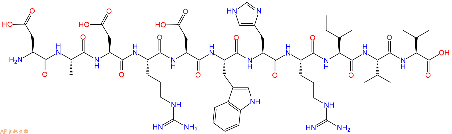 专肽生物产品H2N-Asp-Ala-Asp-Arg-Asp-Trp-His-Arg-Ile-Val-Val-OH