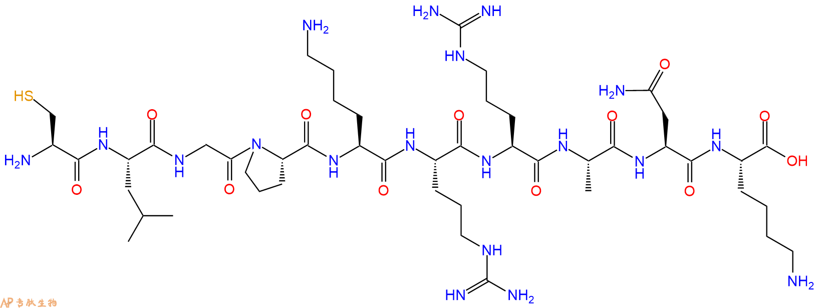 专肽生物产品H2N-Cys-Leu-Gly-Pro-Lys-Arg-Arg-Ala-Asn-Lys-OH