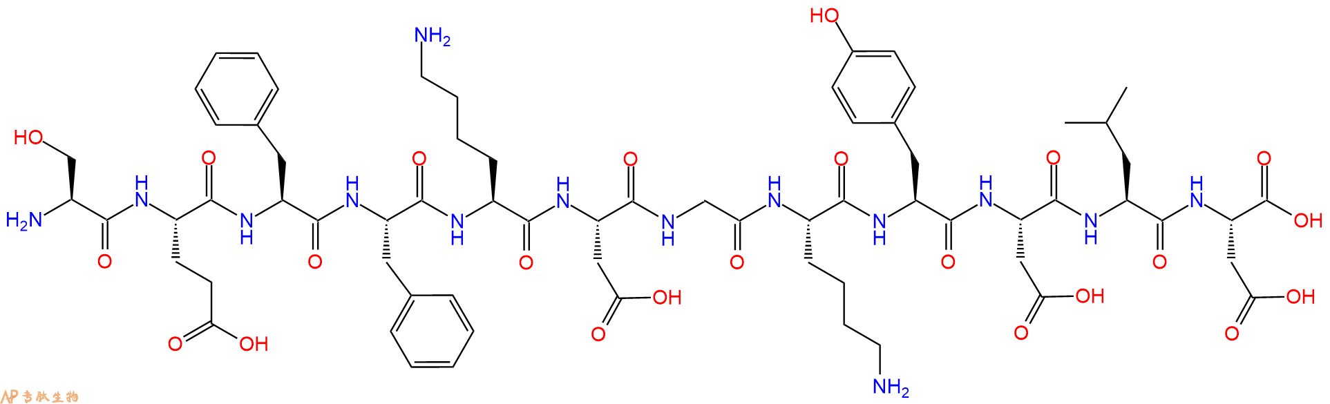 专肽生物产品H2N-Ser-Glu-Phe-Phe-Lys-Asp-Gly-Lys-Tyr-Asp-Leu-Asp-OH