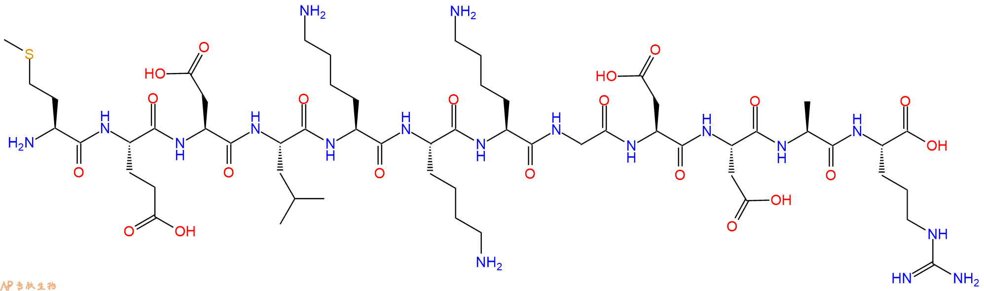 专肽生物产品H2N-Met-Glu-Asp-Leu-Lys-Lys-Lys-Gly-Asp-Asp-Ala-Arg-OH