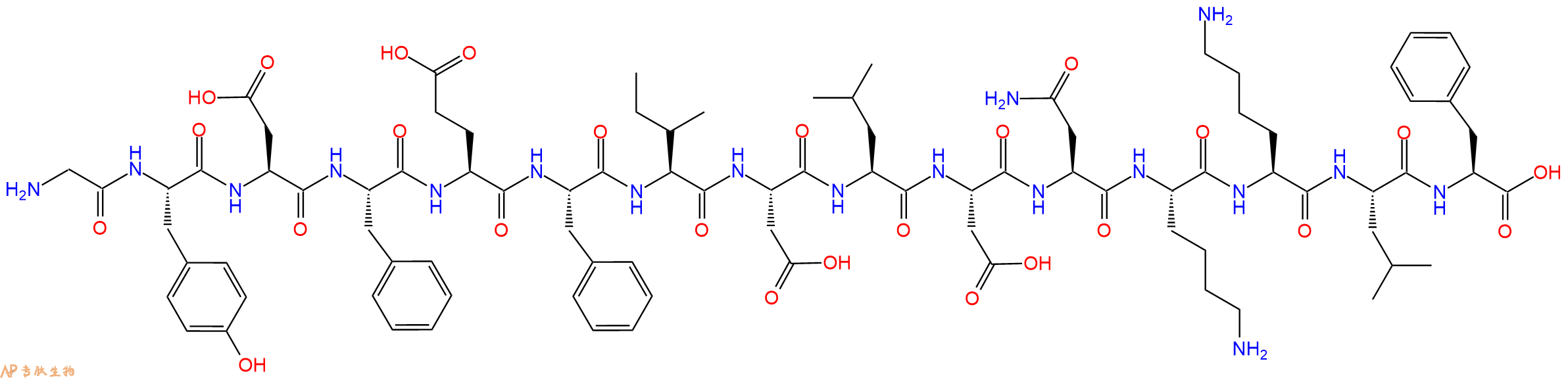 专肽生物产品H2N-Gly-Tyr-Asp-Phe-Glu-Phe-Ile-Asp-Leu-Asp-Asn-Lys-Lys-Leu-Phe-OH