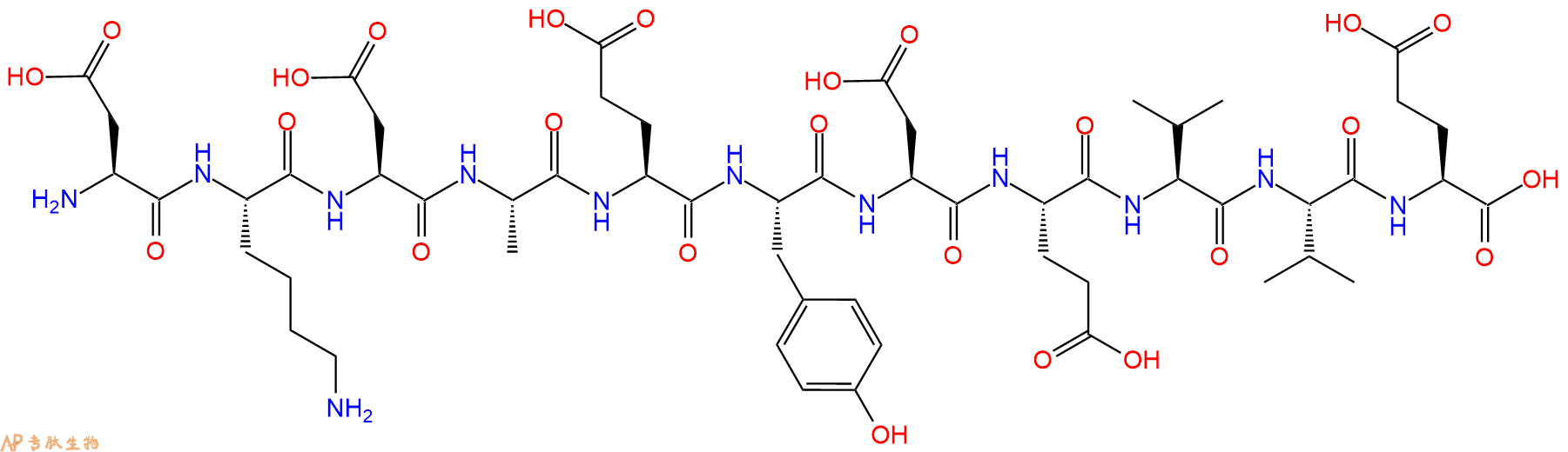 专肽生物产品H2N-Asp-Lys-Asp-Ala-Glu-Tyr-Asp-Glu-Val-Val-Glu-OH