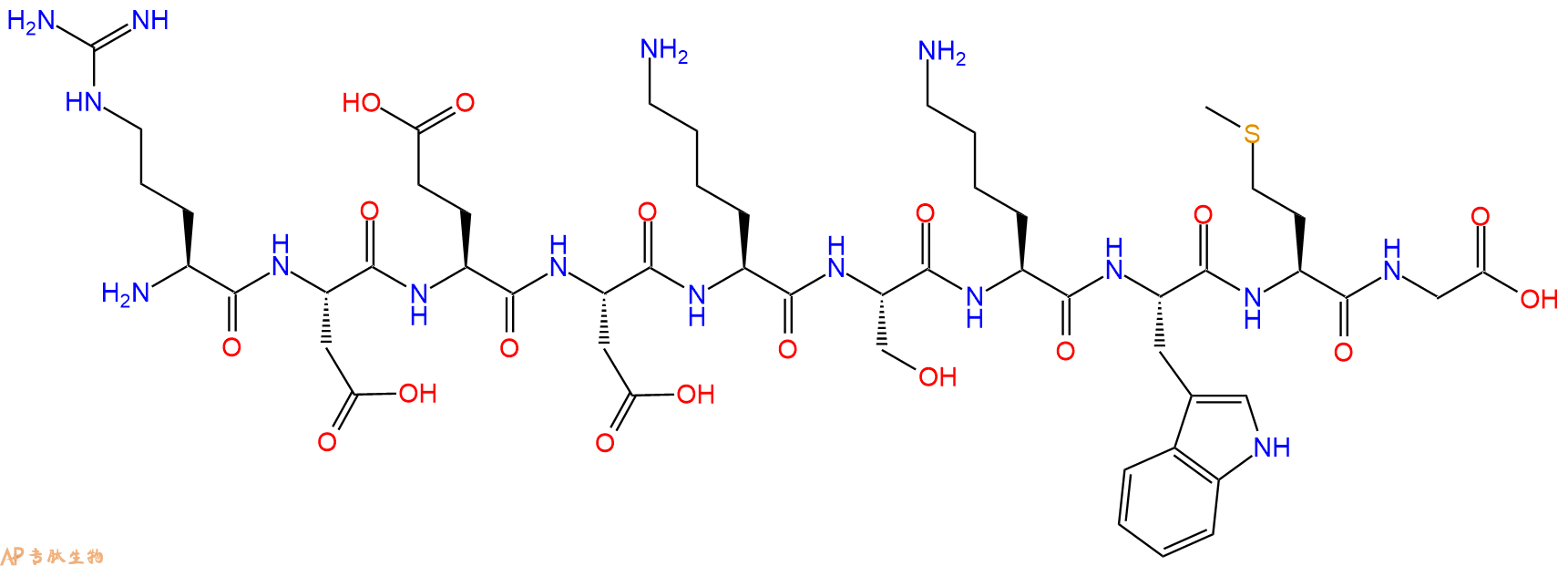 专肽生物产品H2N-Arg-Asp-Glu-Asp-Lys-Ser-Lys-Trp-Met-Gly-OH