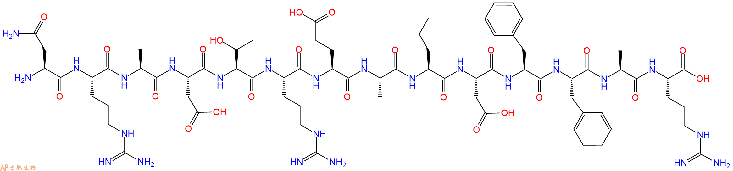 专肽生物产品H2N-Asn-Arg-Ala-Asp-Thr-Arg-Glu-Ala-Leu-Asp-Phe-Phe-Ala-Arg-OH